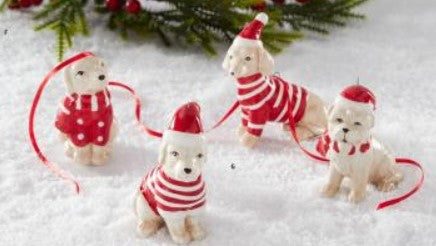 Dolomite Dog Ornaments w/Santa Hats - 4 Options