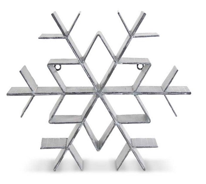 Metal snowflake-shaped shelf on a white background