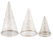 Three silver cone-shaped decorative items on a white background