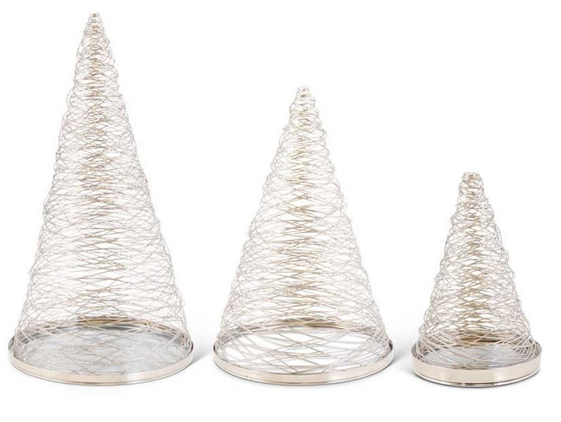 Three silver cone-shaped decorative items on a white background
