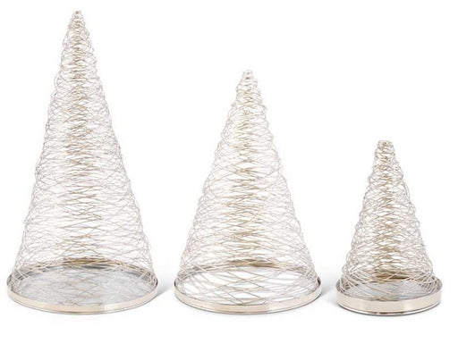 Three silver cone-shaped decorative items on a white background