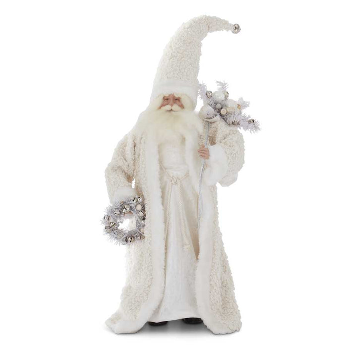 Cream Fringe Coat Santa w/Wreath & Sack