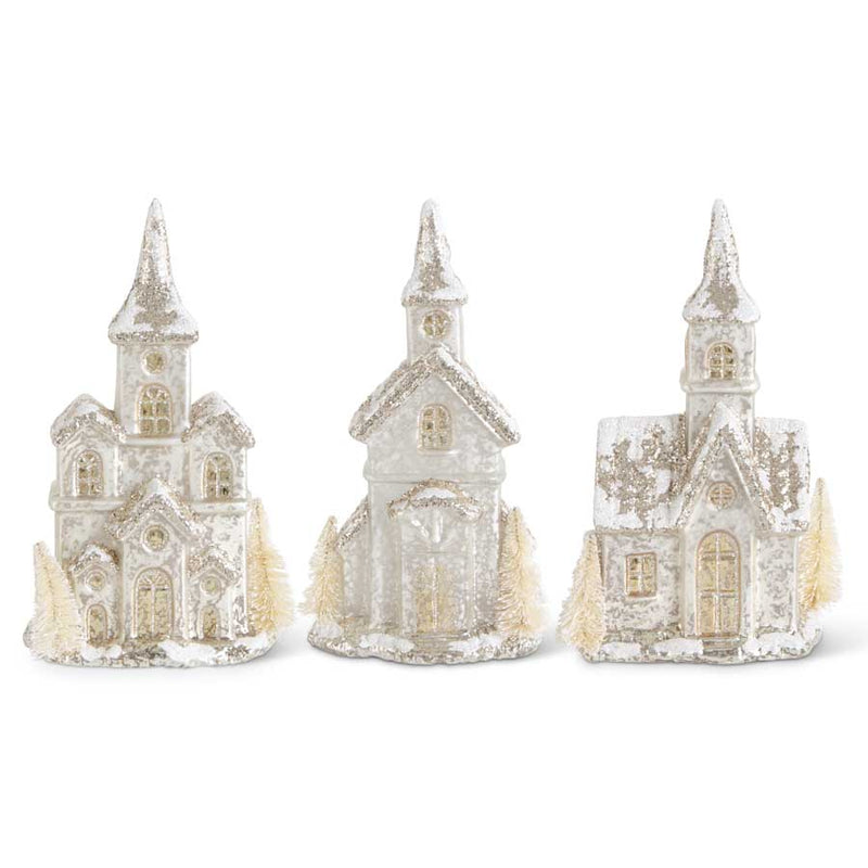 Glittered LED Silver Mercury Glass Houses - 3 Options