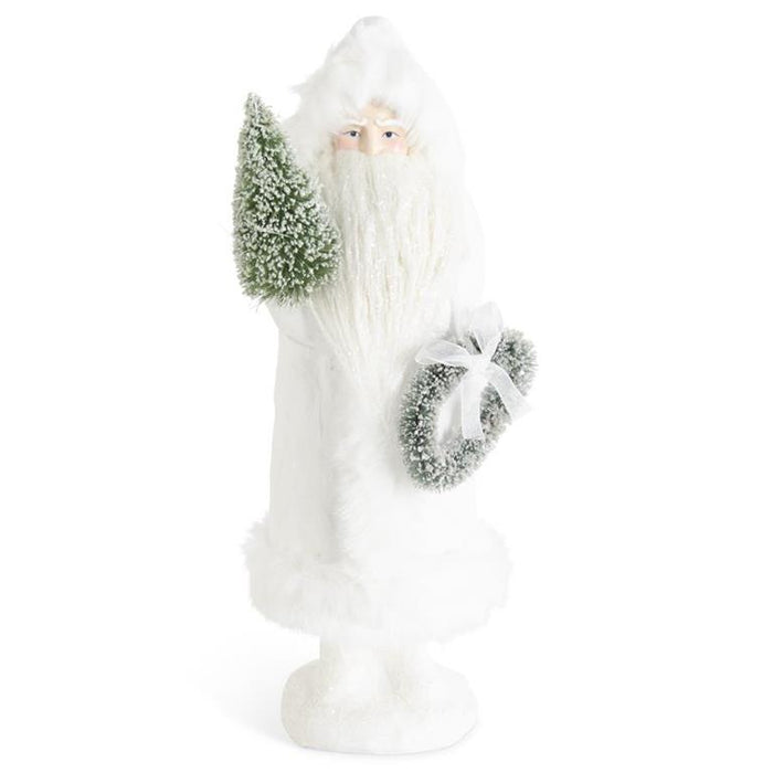 Glittered Cream Fur Trimmed Santa w/Wreath