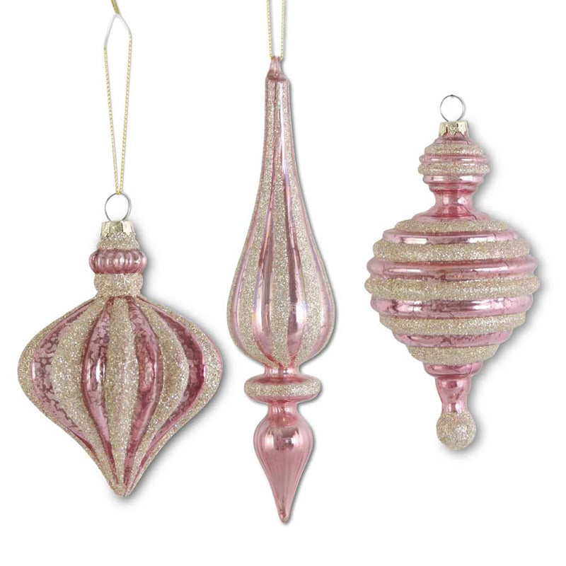 Pink Mercury Glass Ornaments - 3 Styles