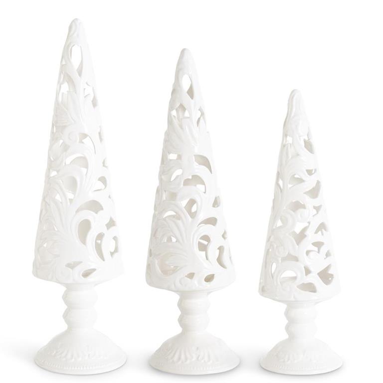 Cream Scroll Cutout Tree Candleholders - Set of 3