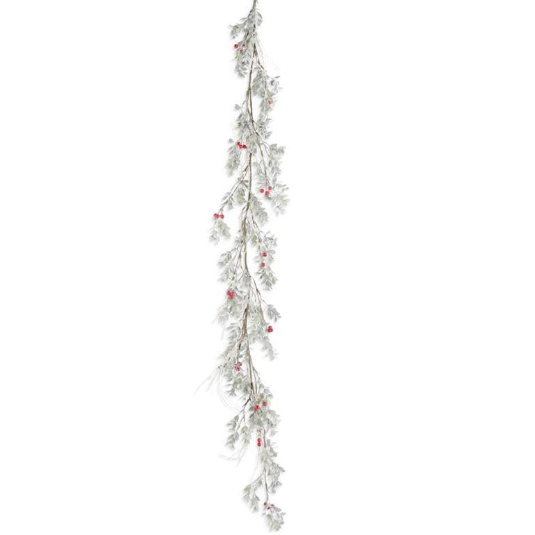 Powdered Boxwood Garland w/Red Berries - 60"
