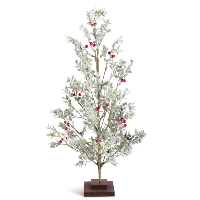 Powdered Boxwood Tree with Red Berries