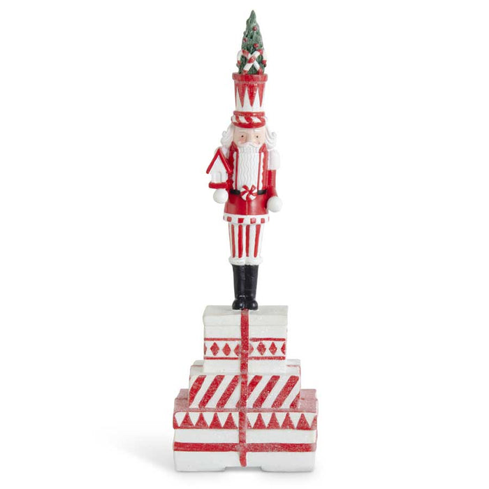 Red & White Glittered Nutcracker Stocking Holder