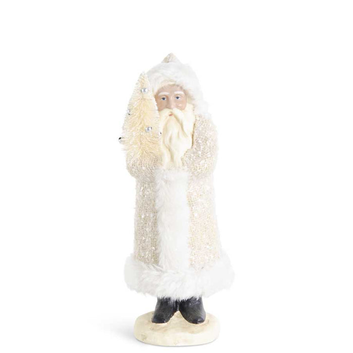 Cream Glittered Fur Trim Santa Holding