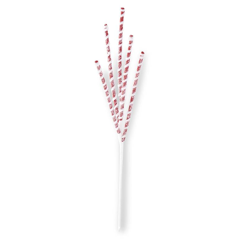 Glittered Red & White Flocked Spiral Stem