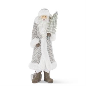 Fur Trimmed Gray Knit Coat Santa