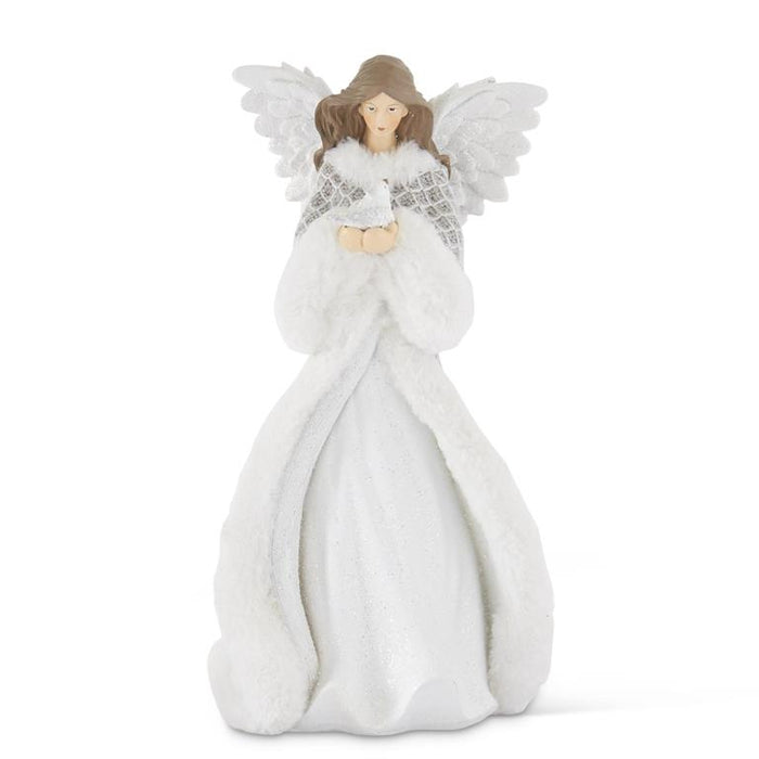 Fur Trimmed Angel with White Glittered Wings