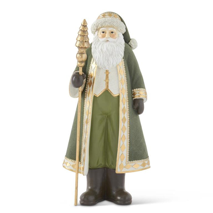 Sage Green Velvet Santa with Christmas Tree