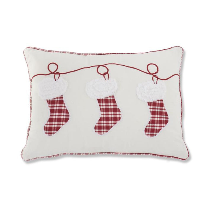 Embroidered Santa Boots White Cotton Pillow