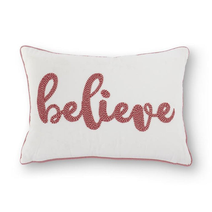 Rectangular Embroidered BELIEVE White Christmas Pillow