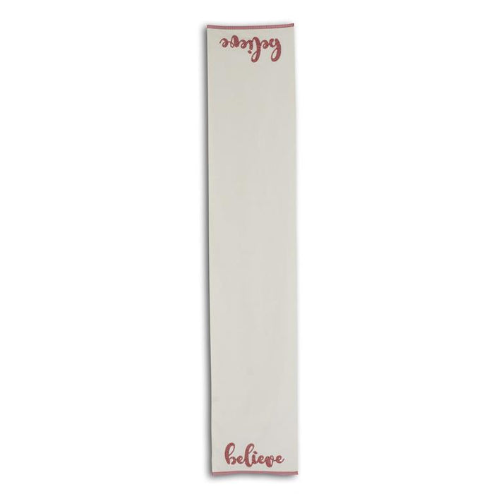 Embroidered BELIEVE White Cotton Table Runner - 72"