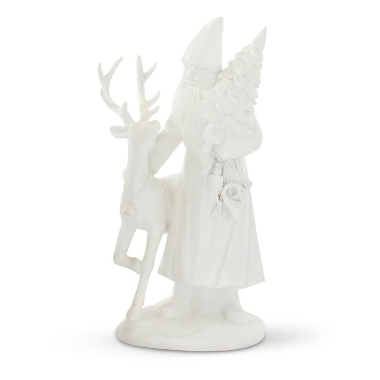 White figurine of a fairy and deer on a white background