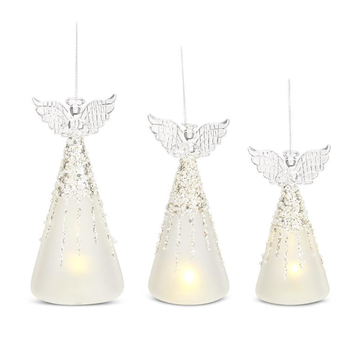 Frosted & Beaded Glass LED Angels - 3 Sizes