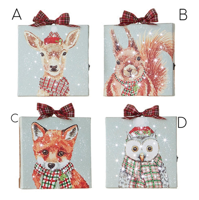 Winter Animal Lighted Print Ornament with Easel Back- Set of 4