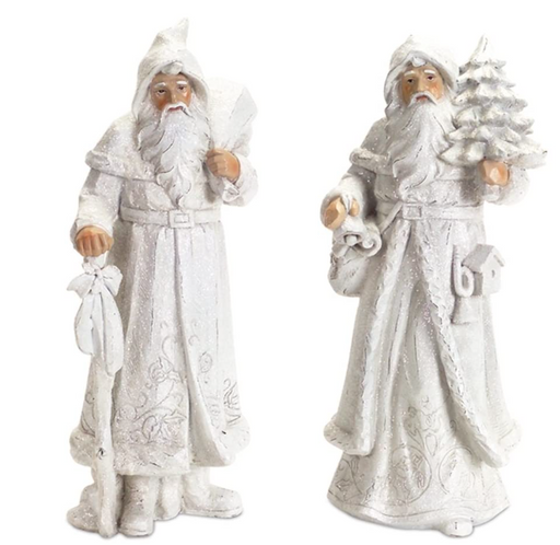 Two decorative figures of a bearded man in white robes on a white background