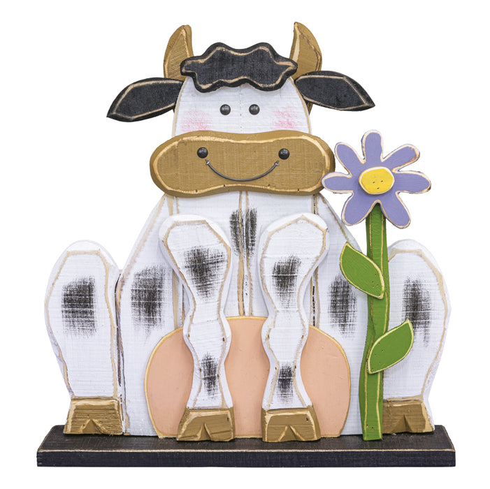 Happy Spring Dairy Cow Wood Stander