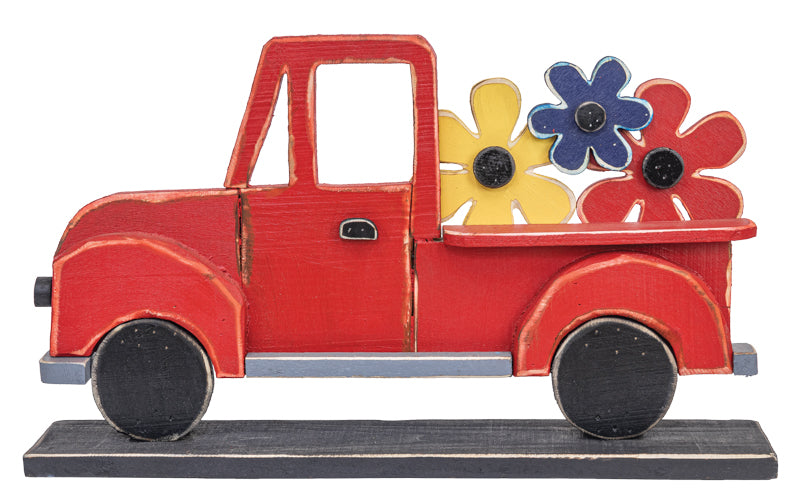 Red Retro Wood Flower Truck Stander