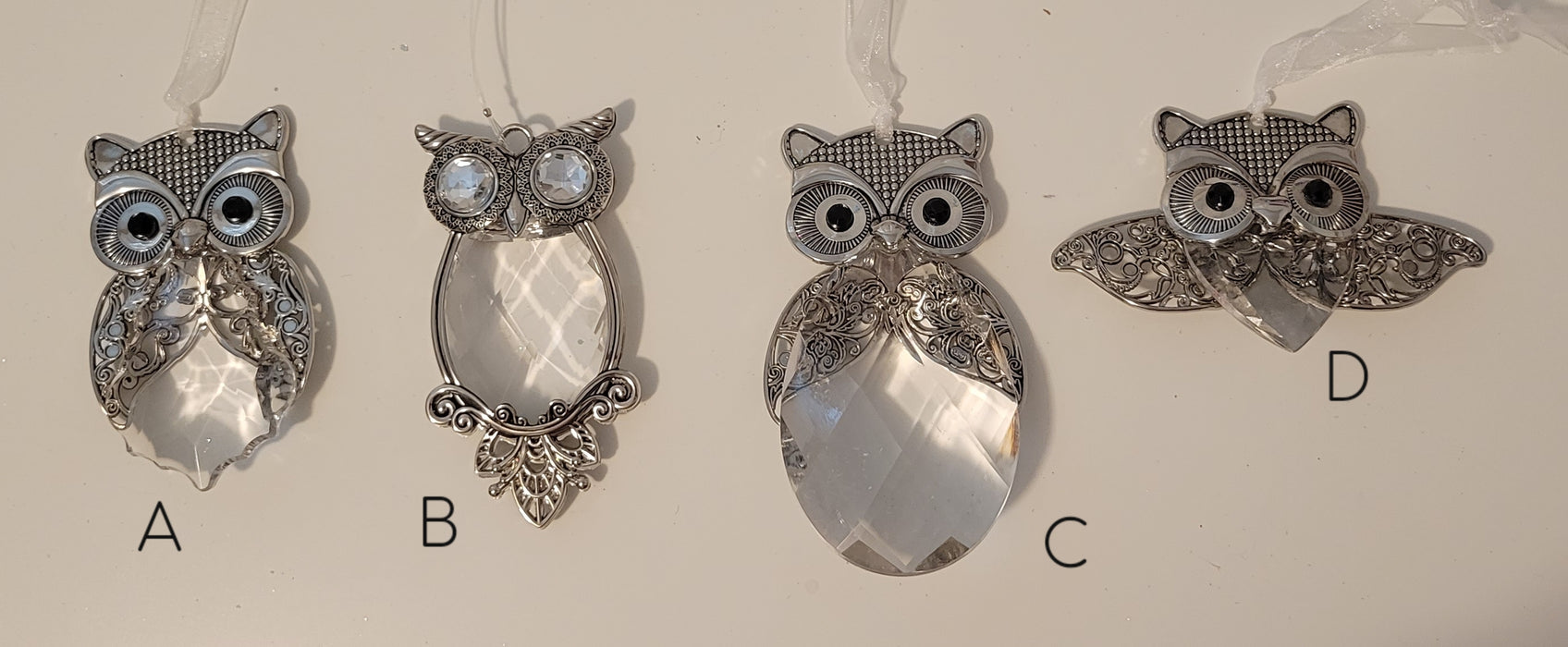 Owl Ornaments w/Crystal & Metal - 5 Options