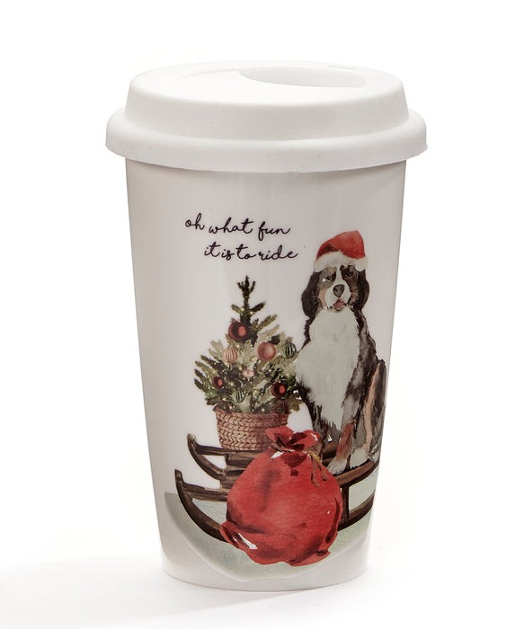 Double Wall Dog & Sleigh Travel Cup with Sentiment