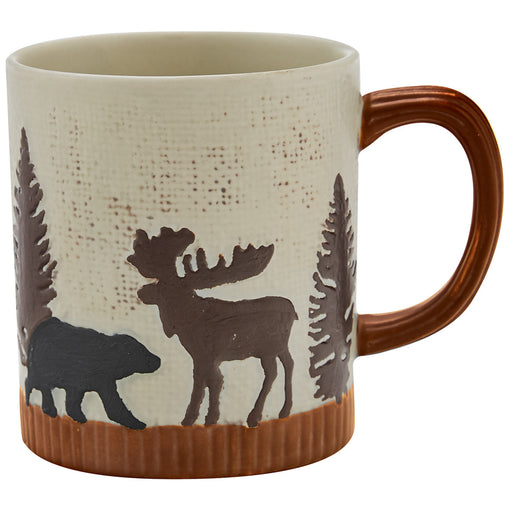 Mug with moose and bear design on a white background