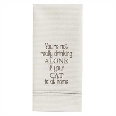 Cat At Home Embroidered Dishtowel