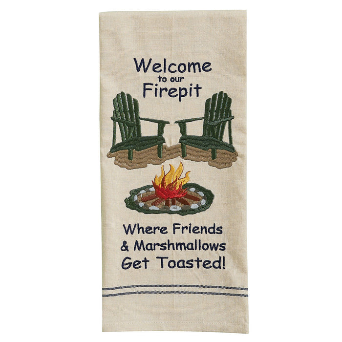 Welcome To Our Firepit Embroidered Towel