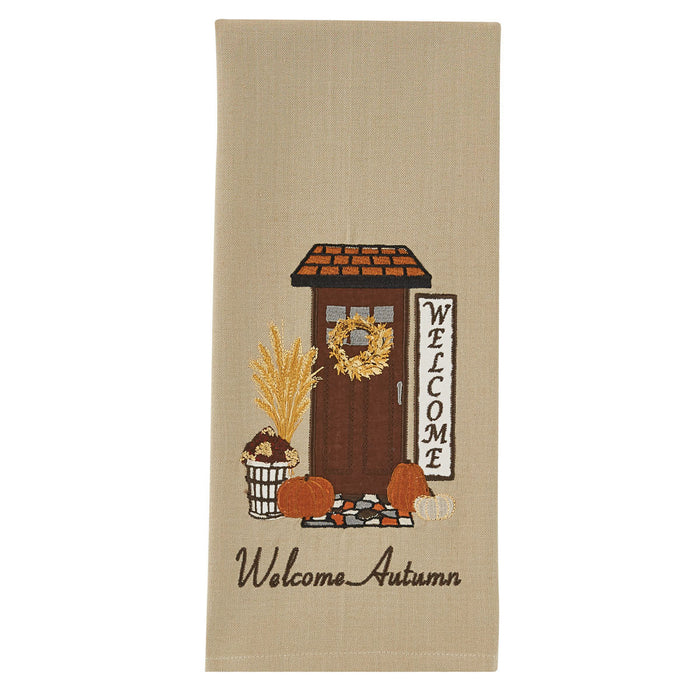 Welcome Autumn Appliqued Emb Dishtowel