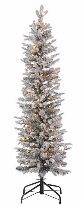 Frosted Christmas tree with lights on a white background