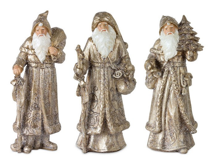 Three decorative figurines of a bearded man in ornate clothing on a white background