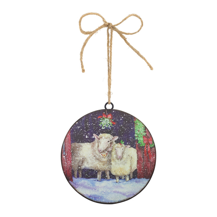 Barn and Sheep Disc Ornament