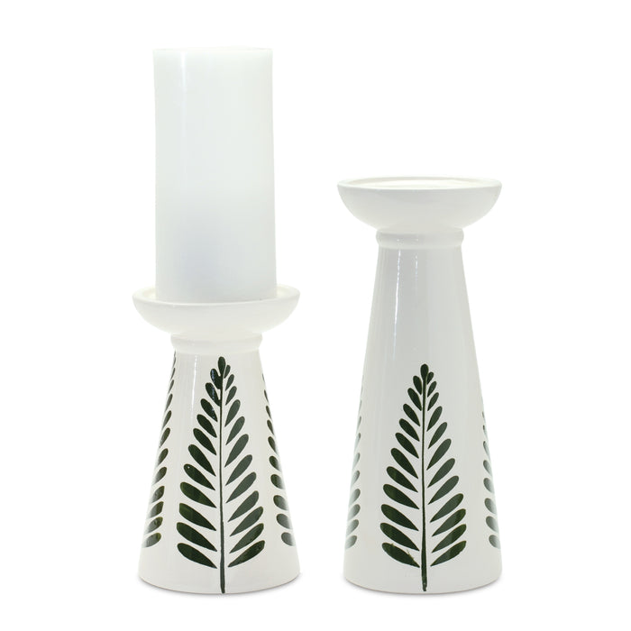 White and Leaf Candle Holders Set of 2