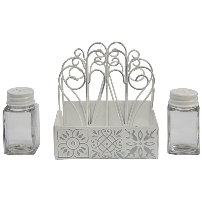 Distressed Tile Napkin Caddy with Salt & Pepper