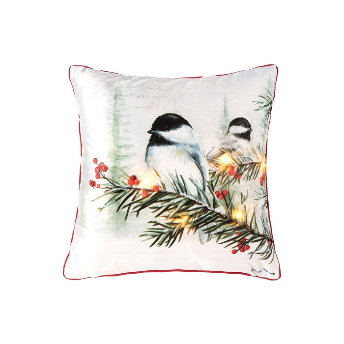Holiday Chickadee LED Pillow