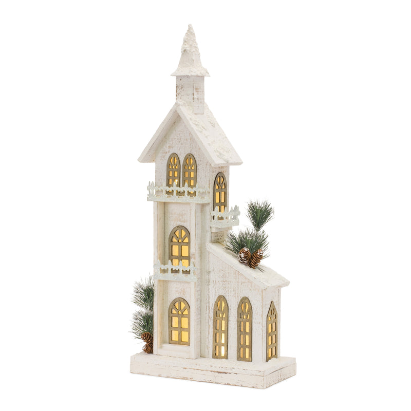 Tall White Wooden LED Church
