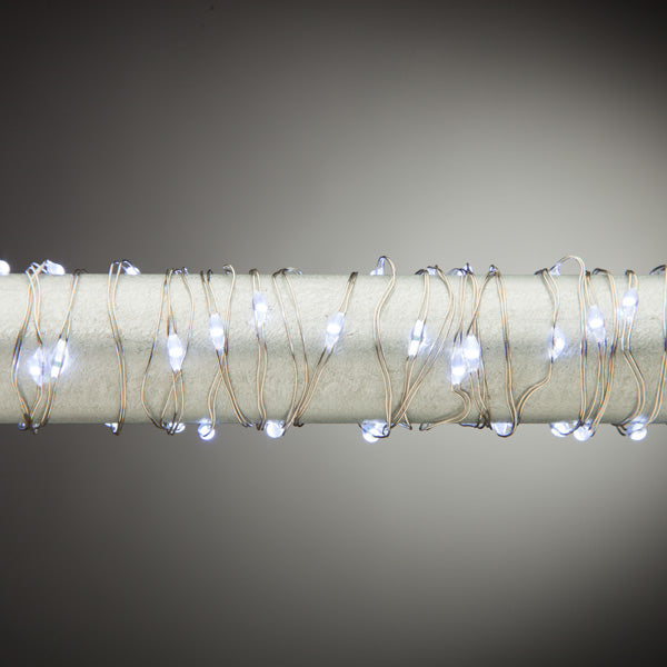 10ft Cool White LED String Battery Operated - Silver Wire