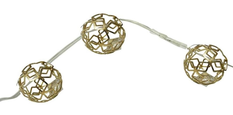 Three gold spherical decorative items on a white background