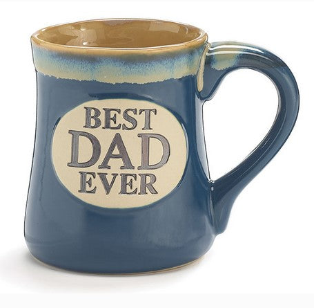 Blue mug with 'Best Dad Ever' text on a white background