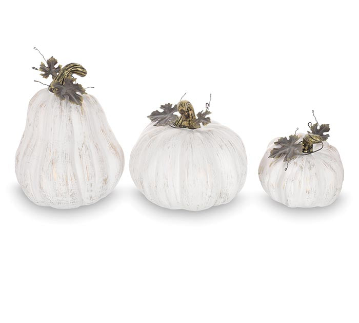 White With Brushed Gold Pumpkins - Set of 3