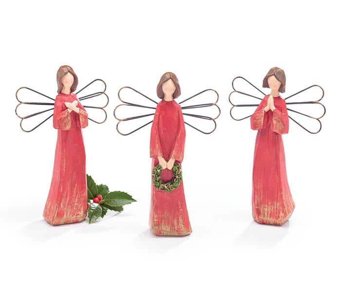 Red Resin Angels With Wired Wings - 3 Styles
