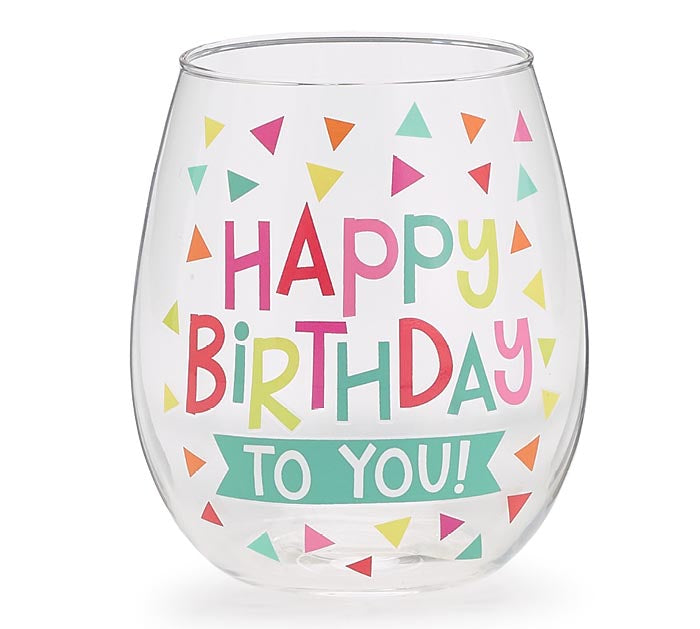 Stemless Wine Glass Happy Birthday