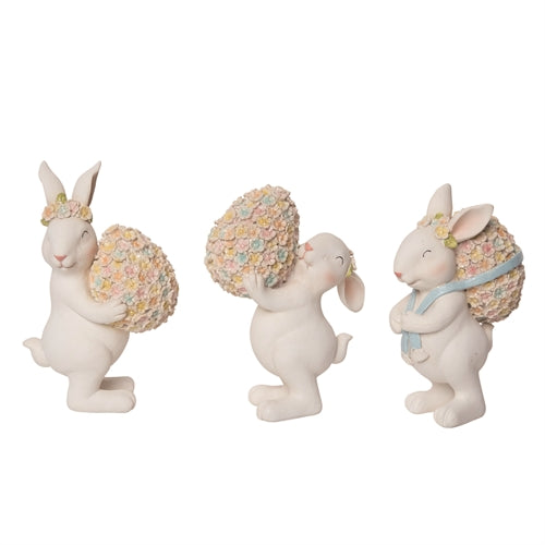 Floral Bunny & Egg Figurines Set of 3