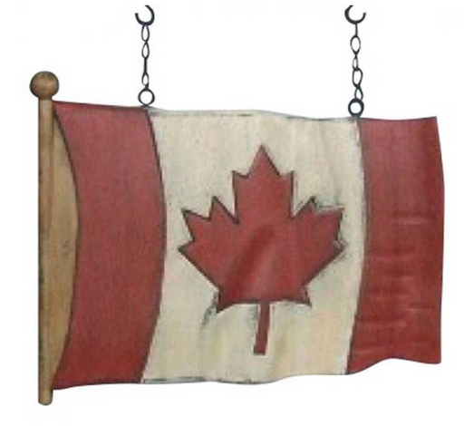 Worn Canadian flag hanging on a chain
