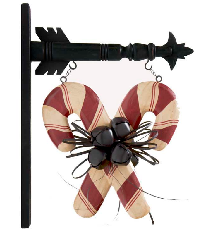 Decorative wall hook with candy cane design on a white background