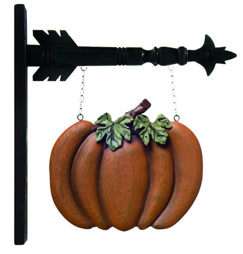 Decorative wall hanging with pumpkins and an arrow on a white background